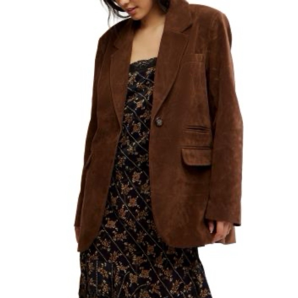 New Free People Suede Blazer Jacket Dark Brown We The Free Size XS